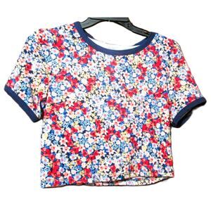 Heart + Hips Girls Floral Crop Top Size L Navy Trim Cottage Y2K Soft Girl